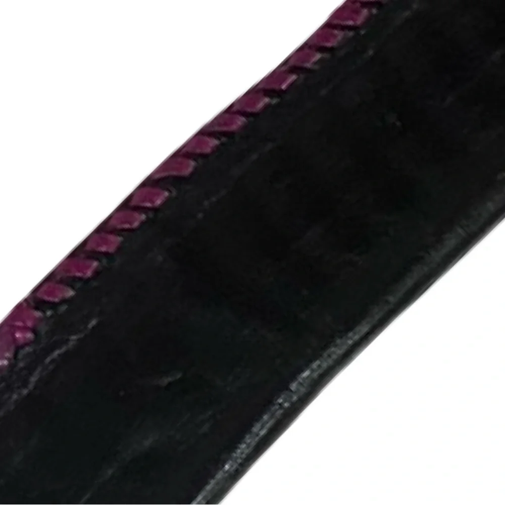 Western Boho Handmade Leather Belt Black Multicolor Woven design Size 34.75x1.45